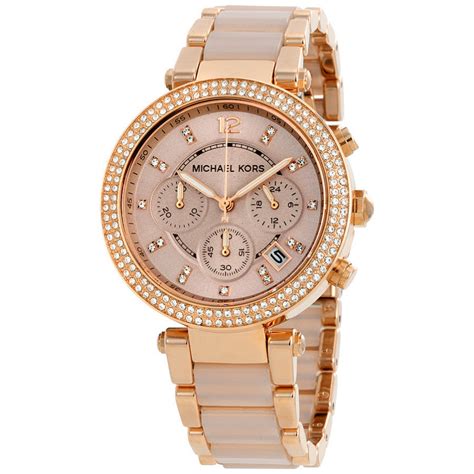 michael kors rose gold and brown watch|michael kors parker chronograph watch.